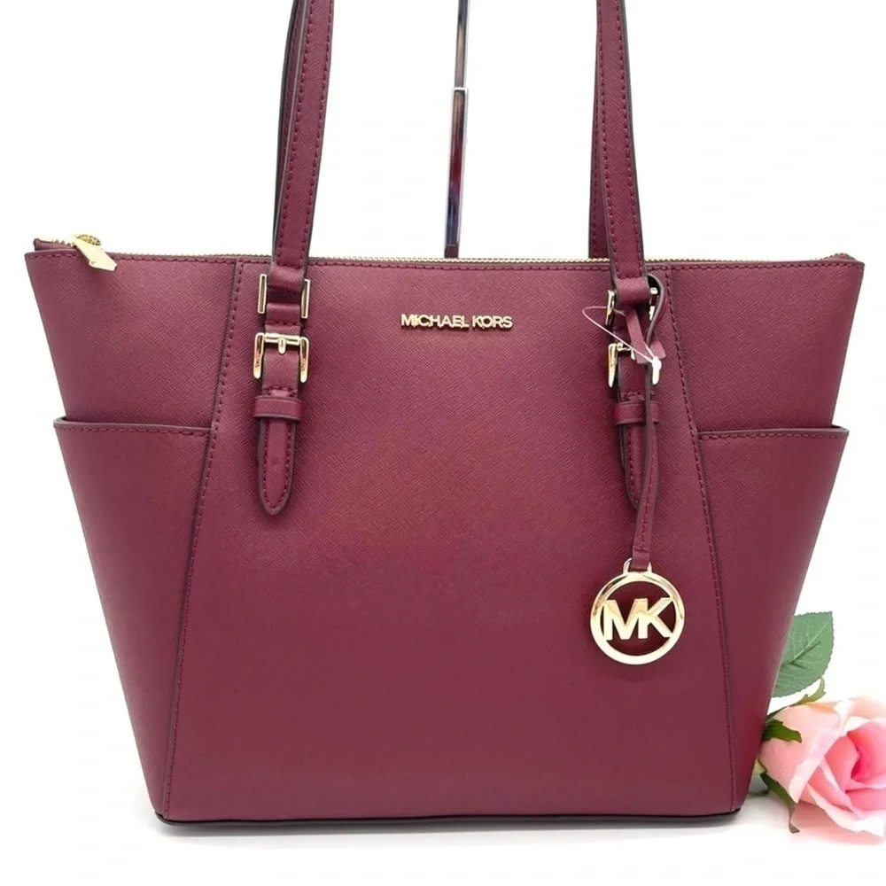 Michael Kors Large Charlotte Tote Bag Dark Cherry